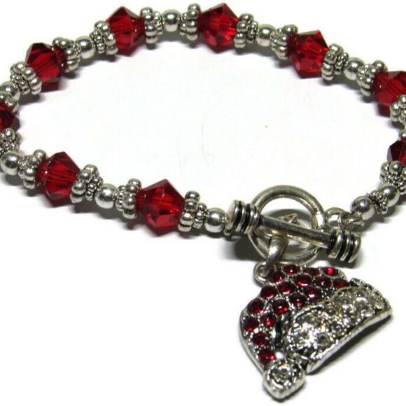Bracelet Red Cone Faceted Bead Silver-Tone Toggle - Picture 7 of 7